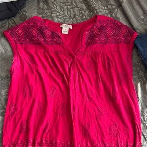 Lucky Brand Pink Embroidered Blouse